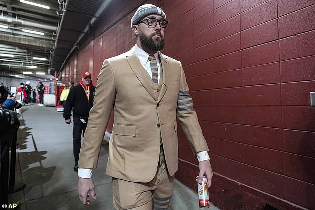 His outfit also featured a grey beanie from the designer for $370, a tie for $260, and Nike Air Jordan 3 Retro Sneakers, retailing for around $200